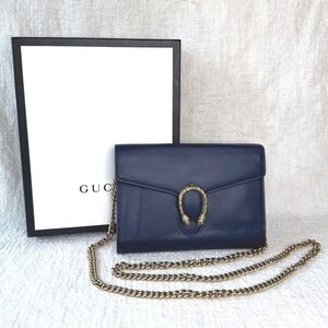 Gucci Auth Dionysus Wallet On Chain Navy/Red Leather Snake Clasp‎ Chain Bag